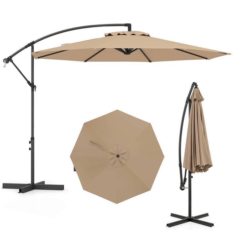 Costway 10 FT Patio Offset Umbrella w/8 Ribs Cross Base Tilt