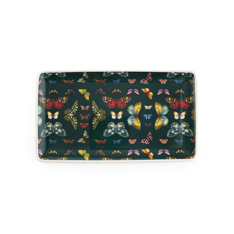 Portmeirion Botanic Garden Harmony Rectangular Tray - 13 x 7.5 Inch - Black
