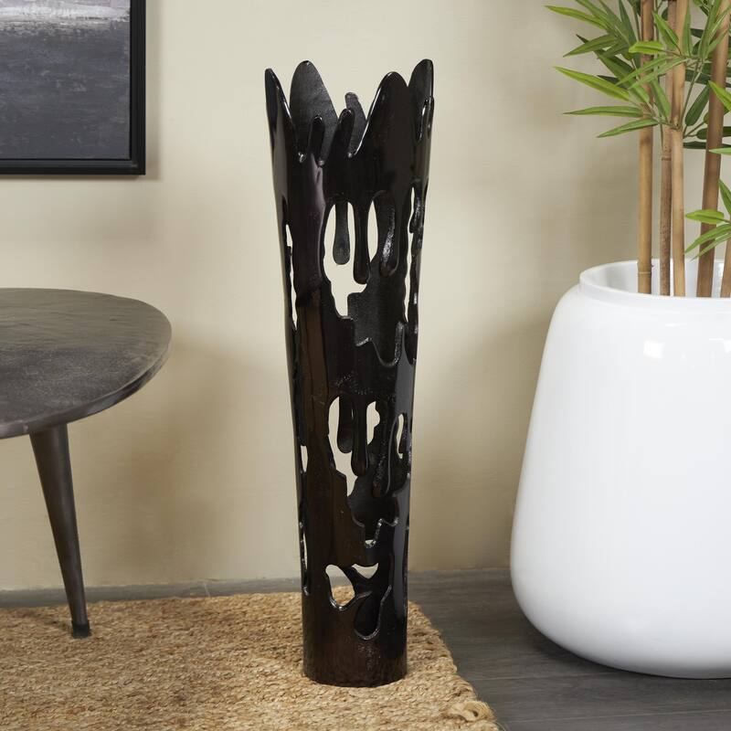 Aluminum Metal Drip Decorative Vase with Melting Designed Body - Silver, Gold or Black - Roche River Decor