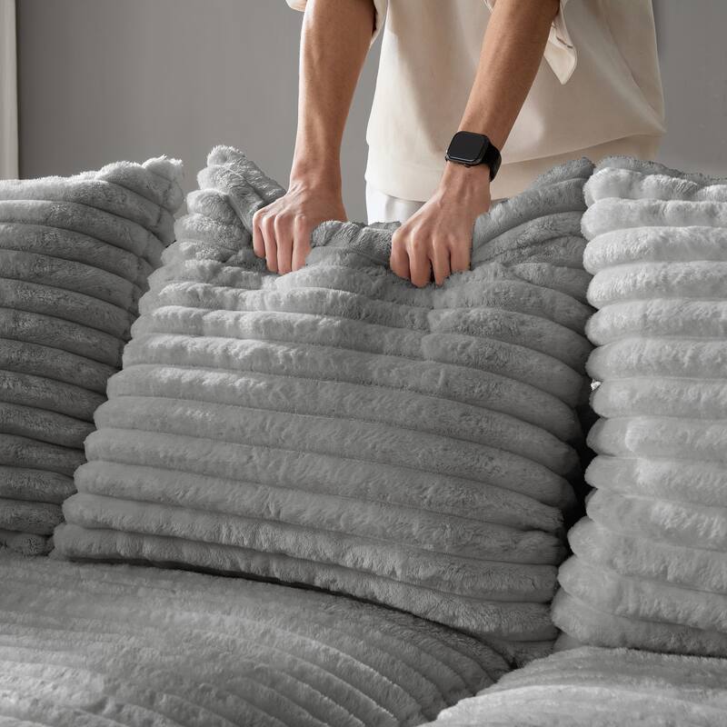 Plush Corduroy Upholstered 3 Seat Sofa , Convertible Deep Seat Lounge Sofa Chair, Cloud Sofa with 5 Soft Pillows