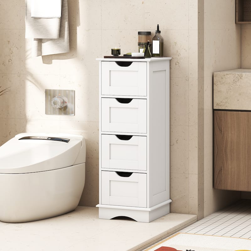 4-Drawer MDF Floor Storage Cabinet with 4 Drawers and Cutout Handles for Bathroom Bedroom Laundry Room - 12" x 12" x 32"