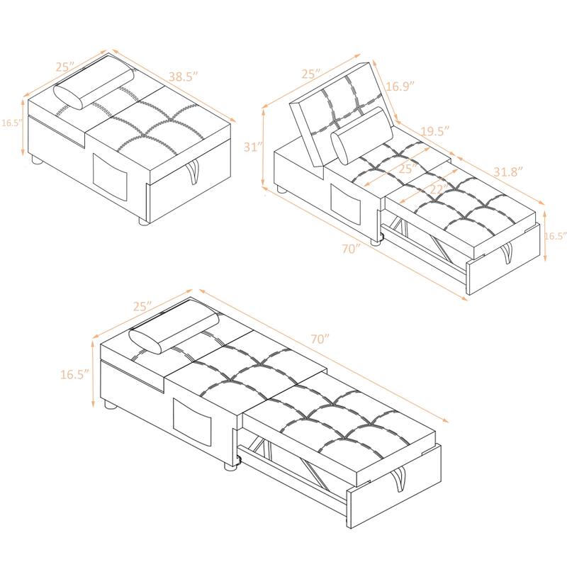 Linen Fabric Recliner Chair Bed For Living Room and Bedroom Bed Bath