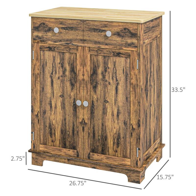 Modern Storage Cabinet with Solid Wood Countertop, 2 Drawers and Adjustable Shelf