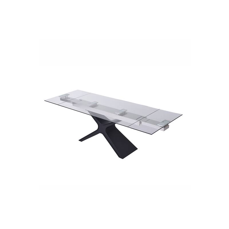 Extendable Dining Table - Glass Top with Black Metal Legs, Rectangular Kitchen Dining Table - 63