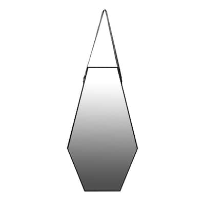 Hexagonal Wall Mirror with Hanging Leather Strap - 31.5"