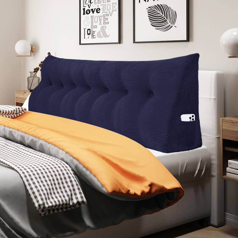 WOWMAX Large Reading Wedge Headboard Pillow for Bed Rest Back Support - King - Cotton Navy