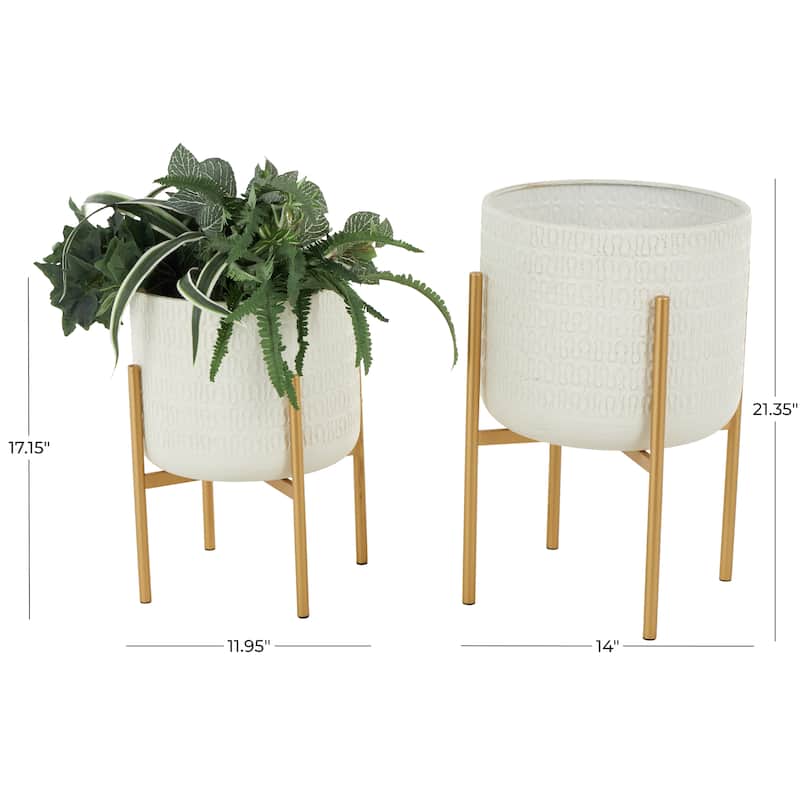 White Metal Dome Indoor Outdoor Planter with Gold Stand (Set of 2)