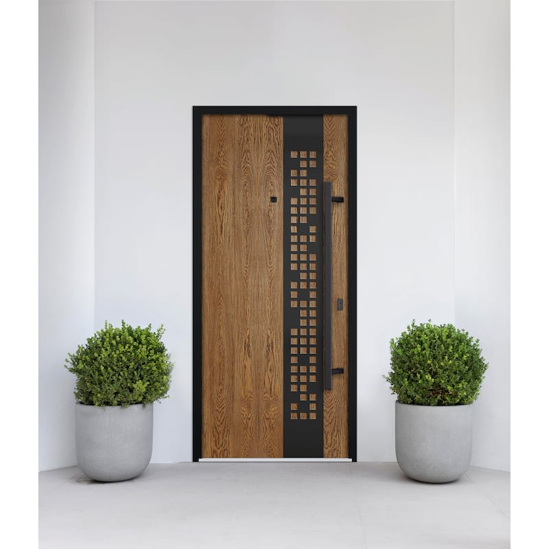 Exterior Prehung Steel Entry Door Ronex 0131 Grey 2 Sidelites Top Window Stainless Steel Inserts 16+36+16x96 Left Hand