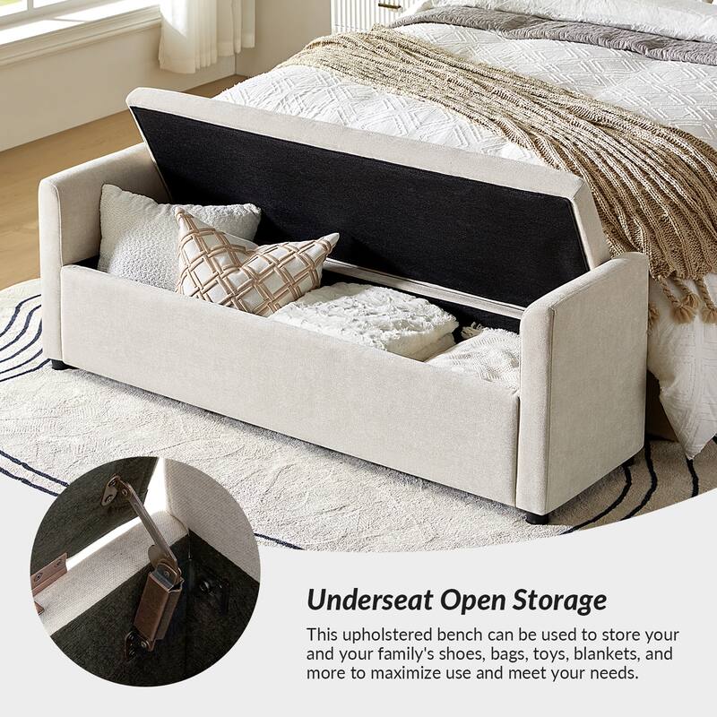 Franco Modern Upholstered Storage Bench with Two Throw Pillows and Thick Padded Cushion