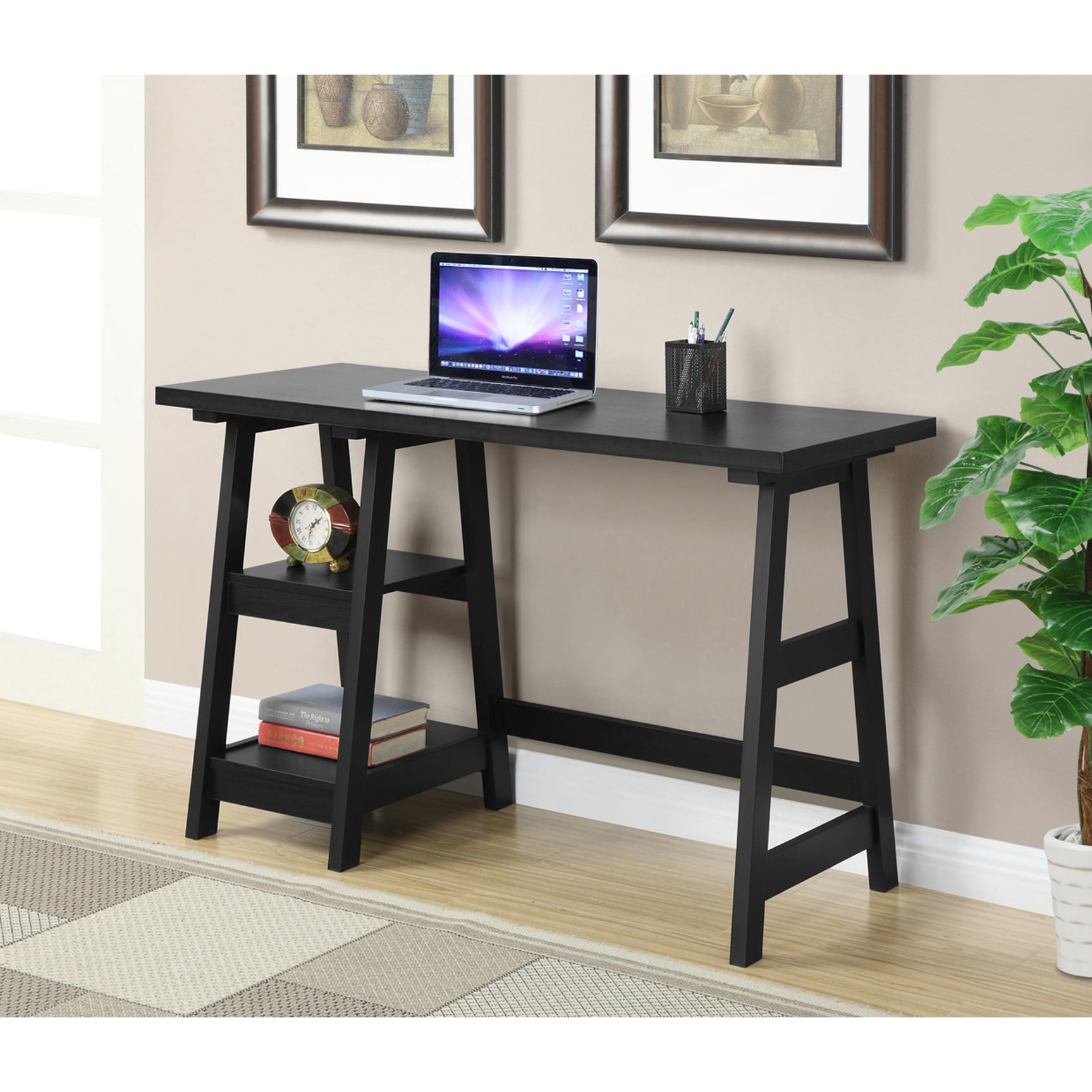 Convenience Concepts Designs2Go Trestle Desk with Shelves