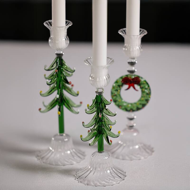 Holiday 9.25" Tall Tree Taper Candle Holders, Set of 4