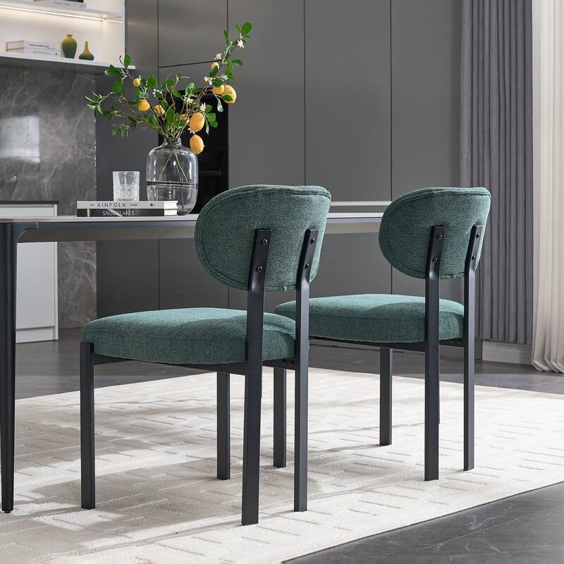 Modern Dining Room Chairs Set of 2, Mid-Century Upholstered Boucle Kitchen Dining Chairs with Metal Legs