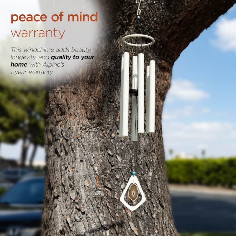 39" White Metal Windchime with Creme Gemstone