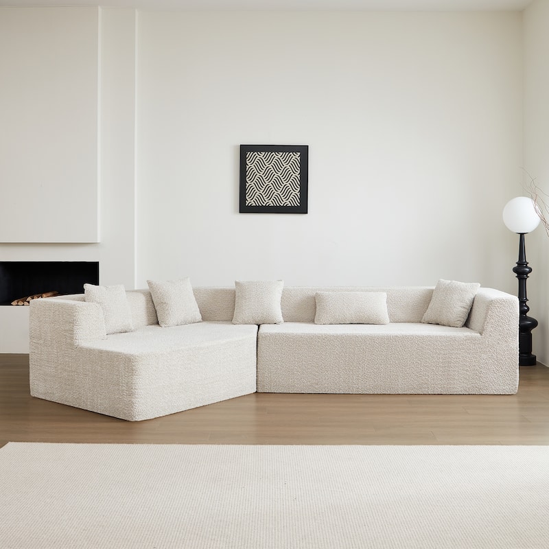 127.5" Polyester Modular Cloud Couch, Deep Seat, No Assembly