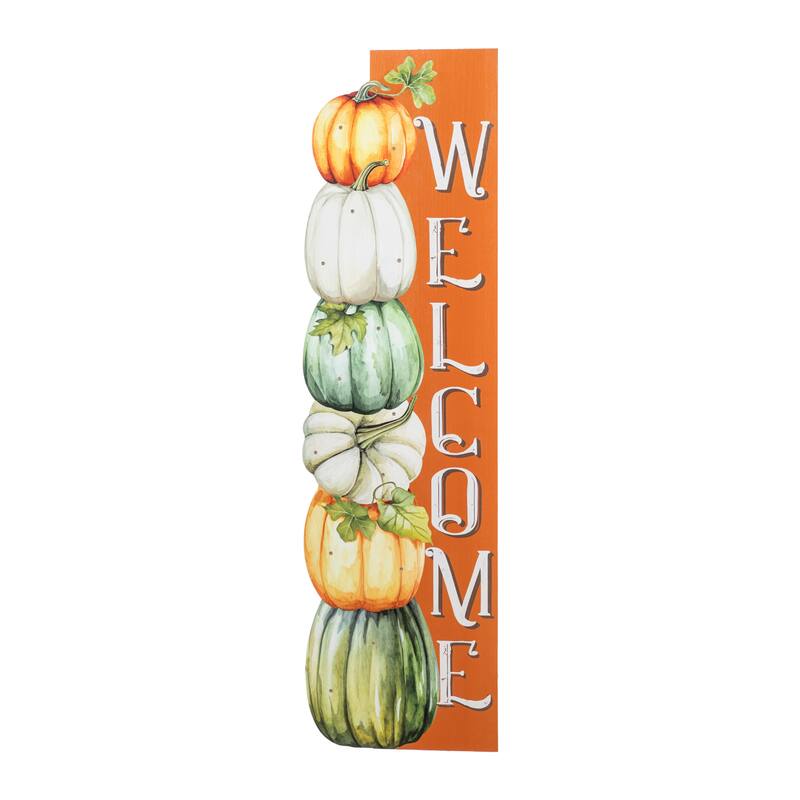 Glitzhome 42"H Lighted Fall Wood Stacked Pumpkins Welcome Porch Sign w/Timer