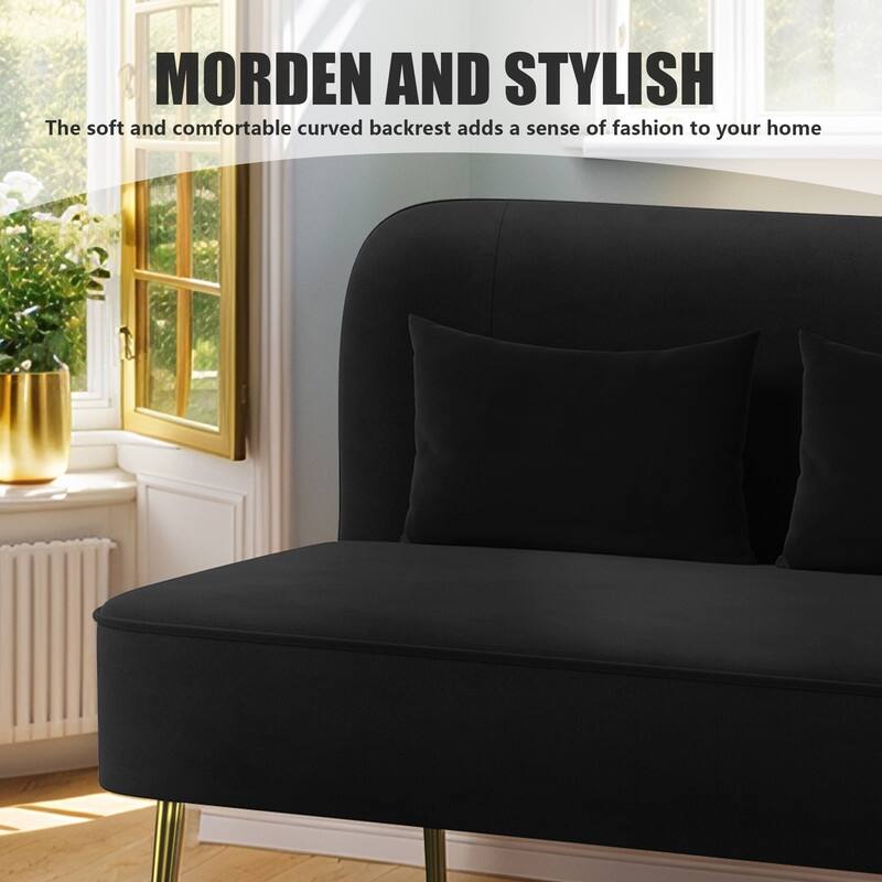 Velvet Upholstered Metal Legs Loveseat