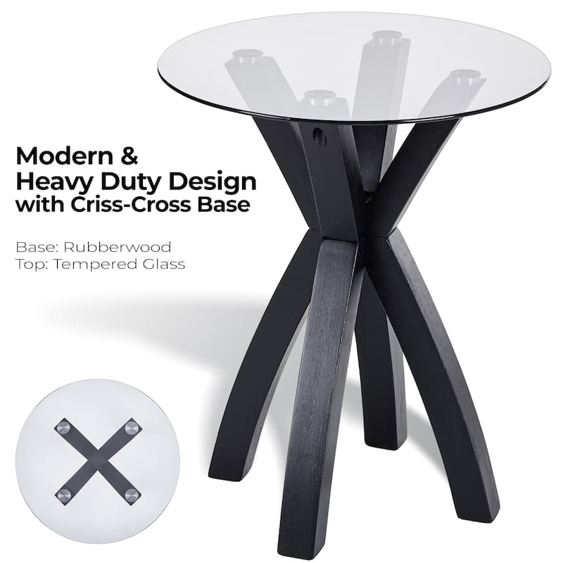 Modern Nesting Table Glass End Table with Criss Cross Base 24" Round