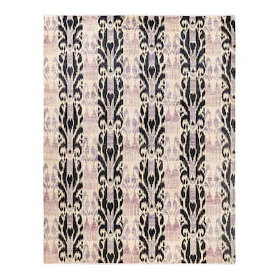 Overton Hand Knotted Wool Vintage Inspired Modern Contemporary Modern Ivory Area Rug - 8' 1" x 10' 3"