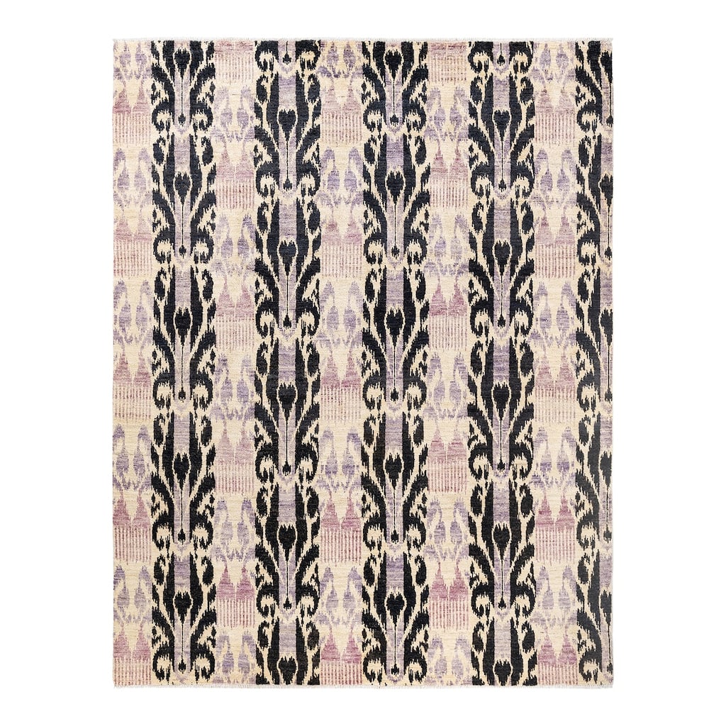 Overton Hand Knotted Wool Vintage Inspired Modern Contemporary Modern Ivory Area Rug - 8' 1" x 10' 3"