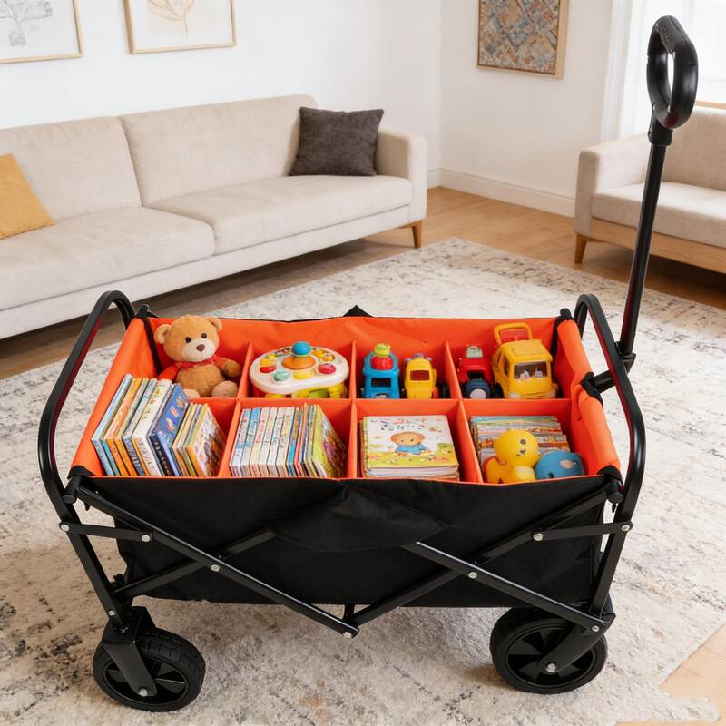 Mini Folding Garden & Beach Utility Wagon Cart, Black & Yellow