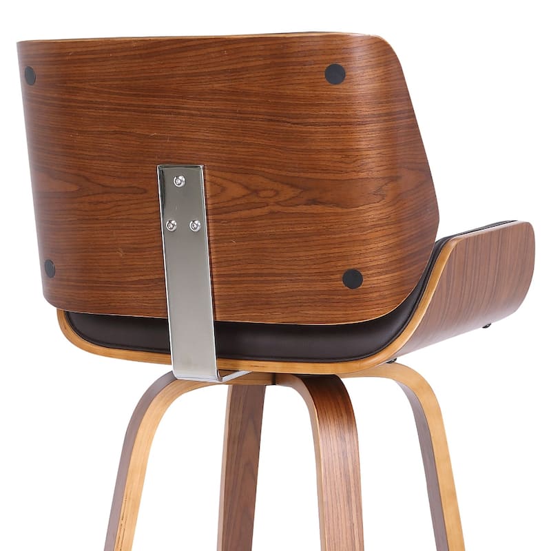 Brown Fabric Swivel Counter Height Chair with Walnut Wood Frame and Footrest