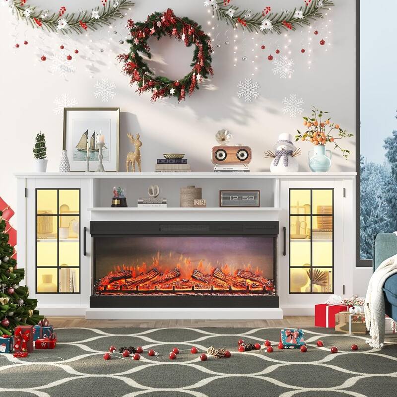 Fireplace TV Stand, with Frame and LED Light Colors - 40"+75"