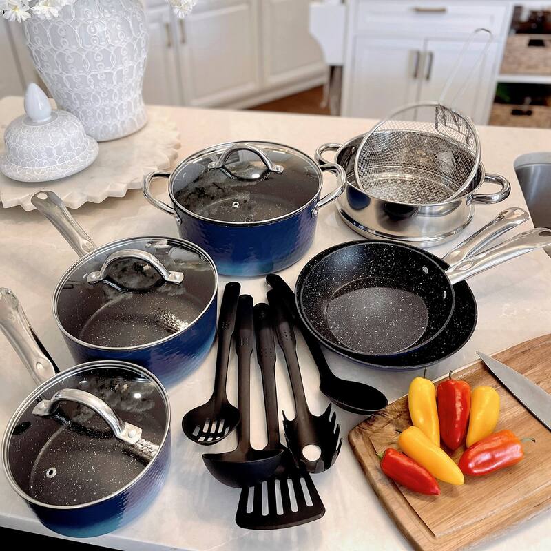 Kitchen Academy Nonstick Granite-Coated 12/15-piece Cookware Set