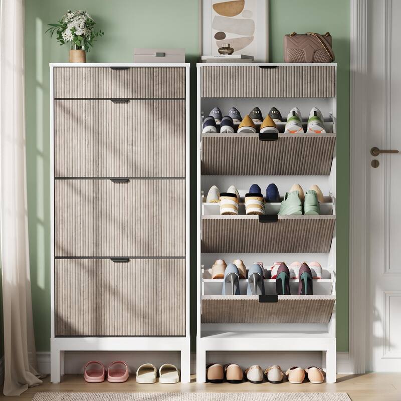3-Drawer Slim Shoe Storage Cabinet with Flip Doors