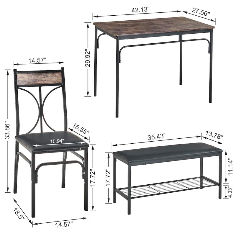 Javlergo Dining Table Set for 4 Kitchen Table with Upholstered Bench and 2 Chairs Kitchen Table and Chairs Set