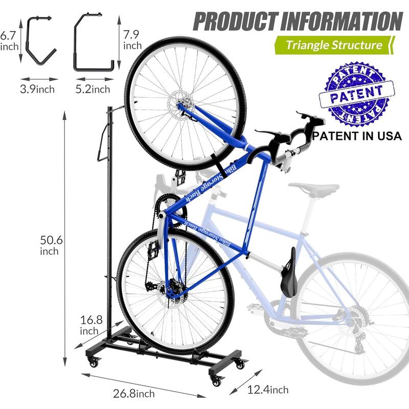 Sttoraboks Upright Bike Stand, Adjustable, 4 rolling wheels, Indoor storage, max 4'' wheel width