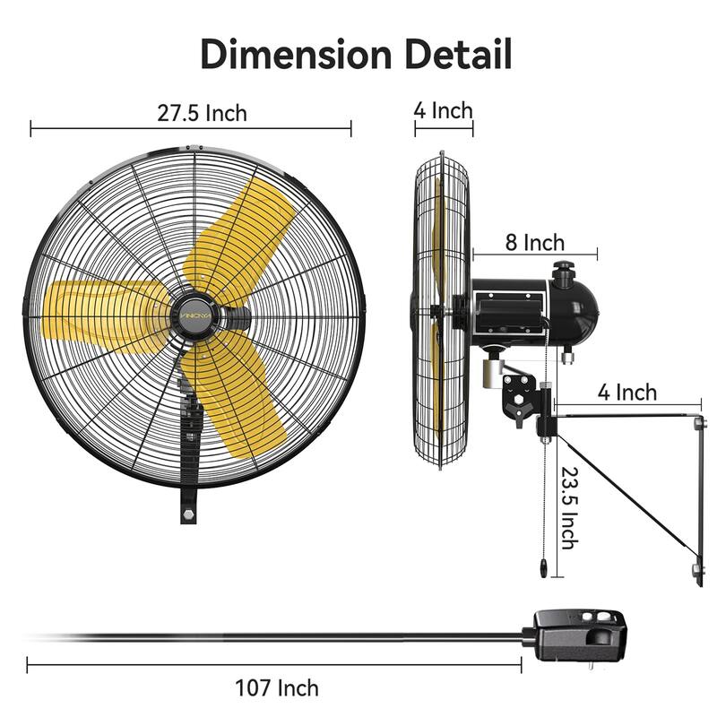 24" Outdoor Industrial Oscillating 3-Speed Heavy Duty Wall Mount Fan