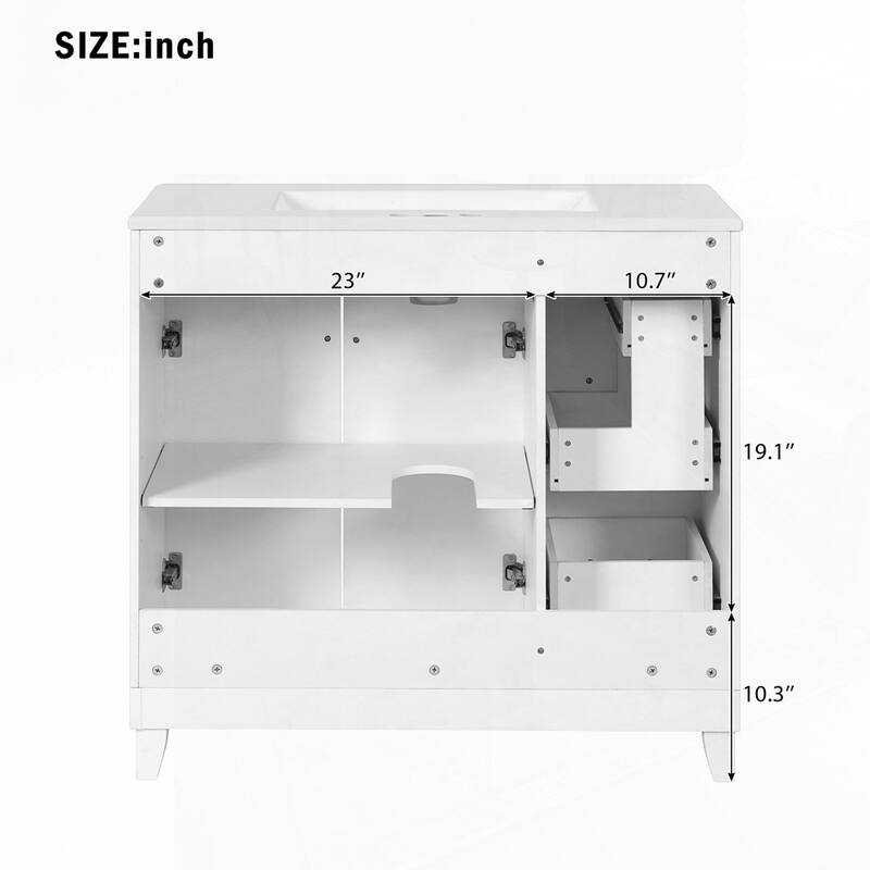 Bathroom Vanity with Ceramic Sink and Adjustable Shelves