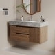 preview thumbnail 3 of 7, 36"Mid Century Modern Wall-Mounted Bathroom Vanities,Single Sink,Brown Wood Texture with Sintered Stone Table top