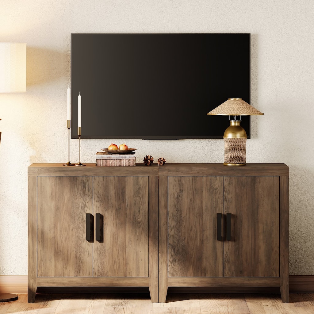 WAMPAT Modern Farmhouse Entertainment Center with Storage Door & Adjustable Shelf