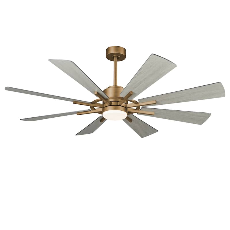 60" Antique Brass Farmhouse Windmill Ceiling Fan with Light and Remote