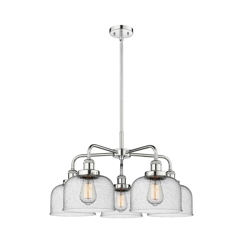 Innovations Lighting Bell - 5 Light 26" Stem Hung Chandelier - Polished Chrome/Seedy
