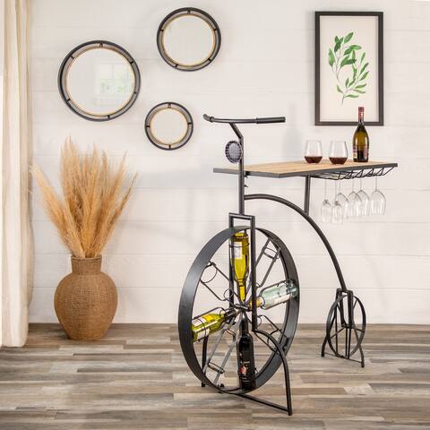 Metal & Wood Bike Wine Rack, Black 53.0"H - 55.0" x 20.0" x 53.0"
