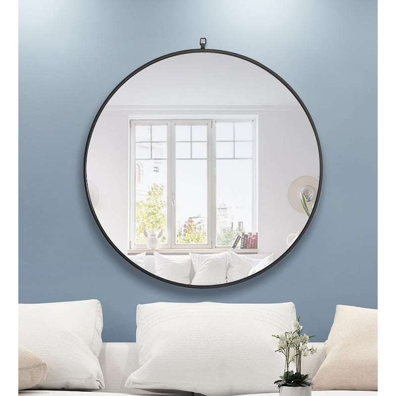 Strick & Bolton Patti Metal 36-inch Round Mirror with Decorative Hook