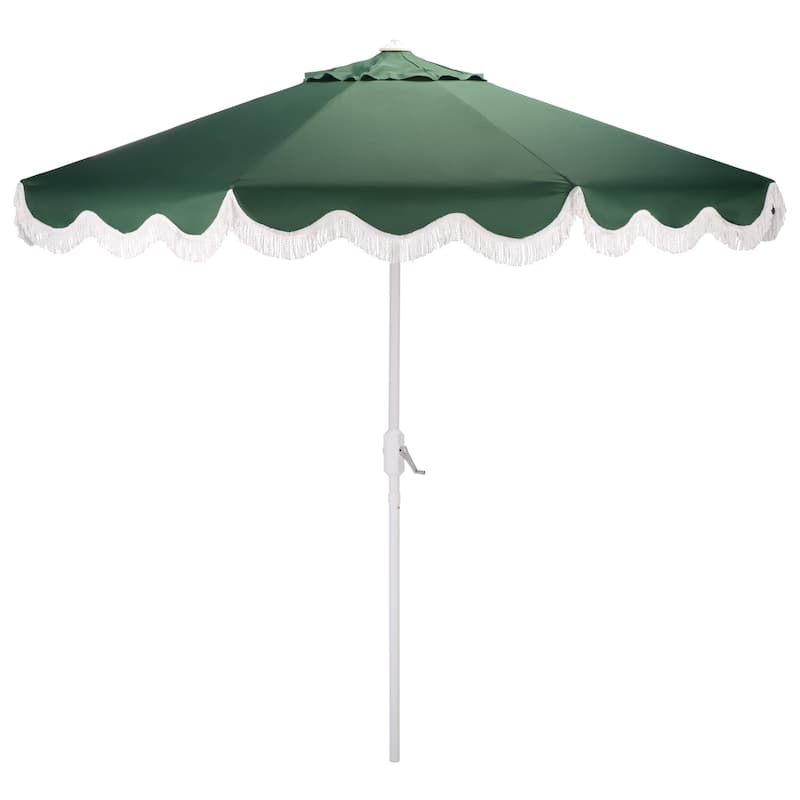 SAFAVIEH Outdoor Living Torsa 9ft Crank Umbrella - Hunter Green/White