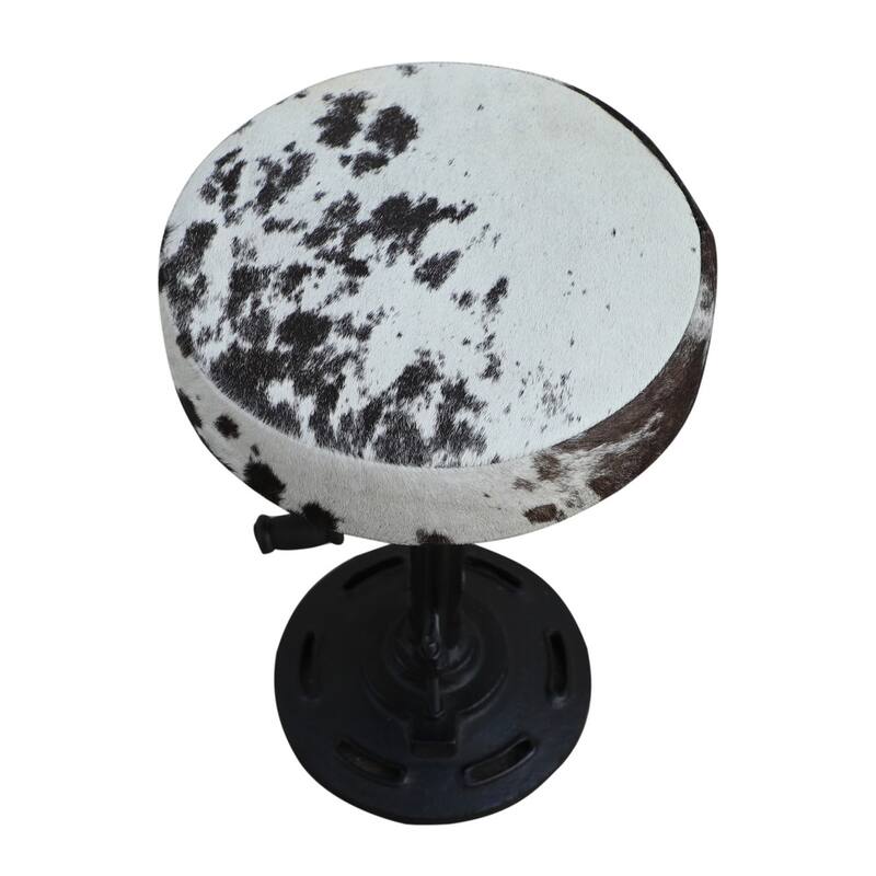 RAM Metal Crank Bar Stool with Black & White Cowhide Seat