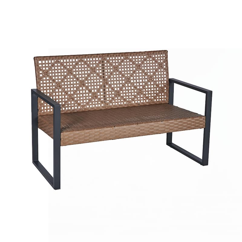 4-Piece Acacia Wood Patio Furniture Set,Black and Light Brown