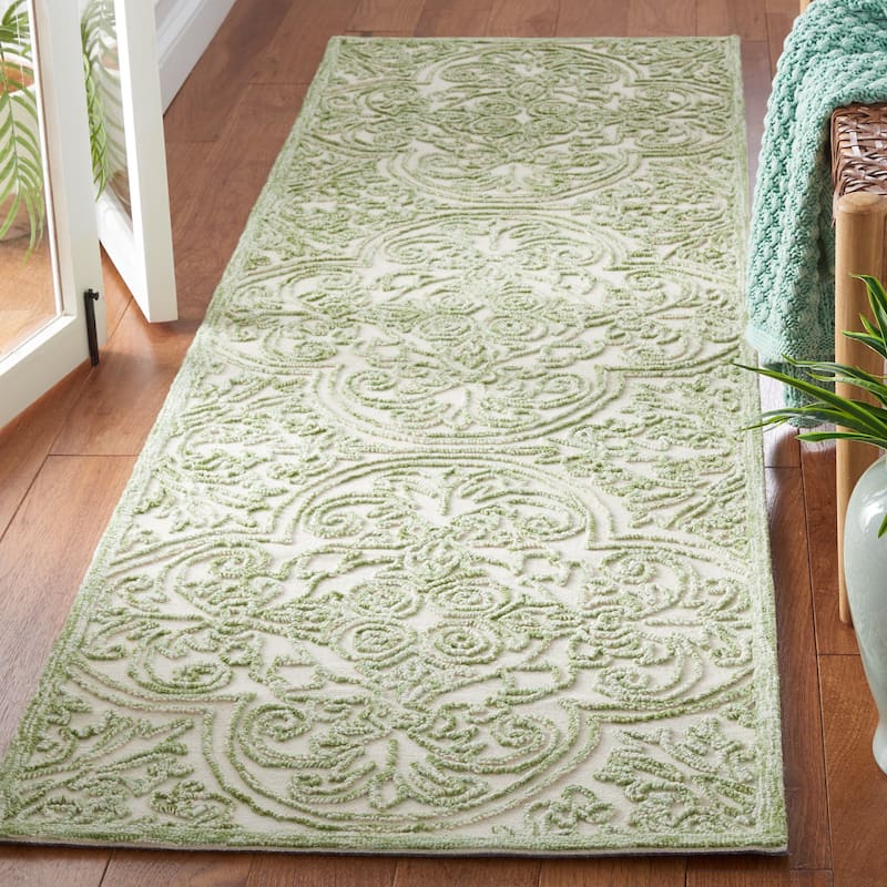 SAFAVIEH Handmade Trace Zoje Modern Wool Rug - 2'3" x 12' Runner - Ivory/Green
