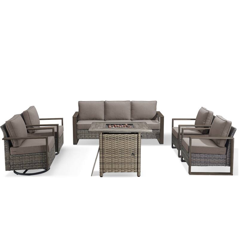 Pocassy 4/6/8PCS Sofa Swivel Chair with Fire Pit Table Set