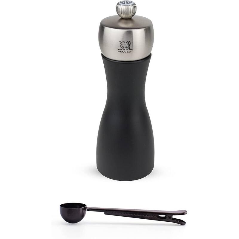 Peugeot Fidji 6 Inch Salt Mill, Black Matte - With Stainless Steel Spice Scoop & Clip - Black - 2 Piece