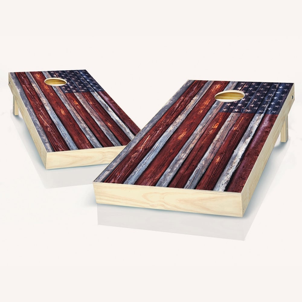 Country Rustic American Flag Cornhole Board Outdoor Game Set