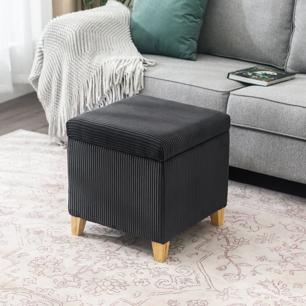 Adeco Storage Ottoman Fabric Bench, Rectangular Linen Foot Rest Stool