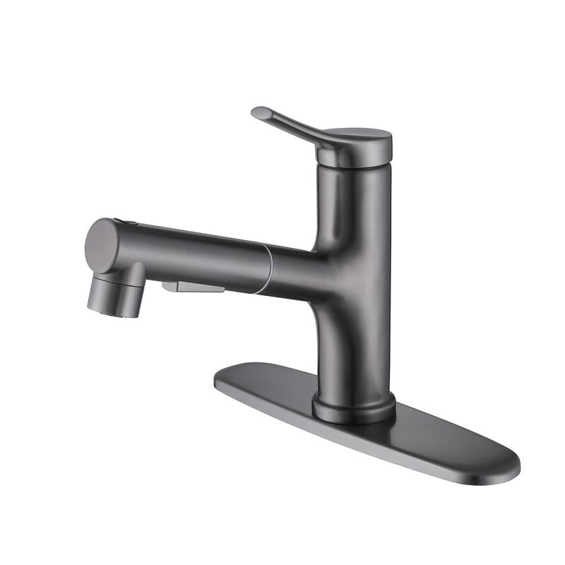 7.8" H Single-Handle Bathroom Sink Faucets with Pull Out Sprayer, Single Hole Vessel Faucet With Deck Plate - Gunmetal Gray