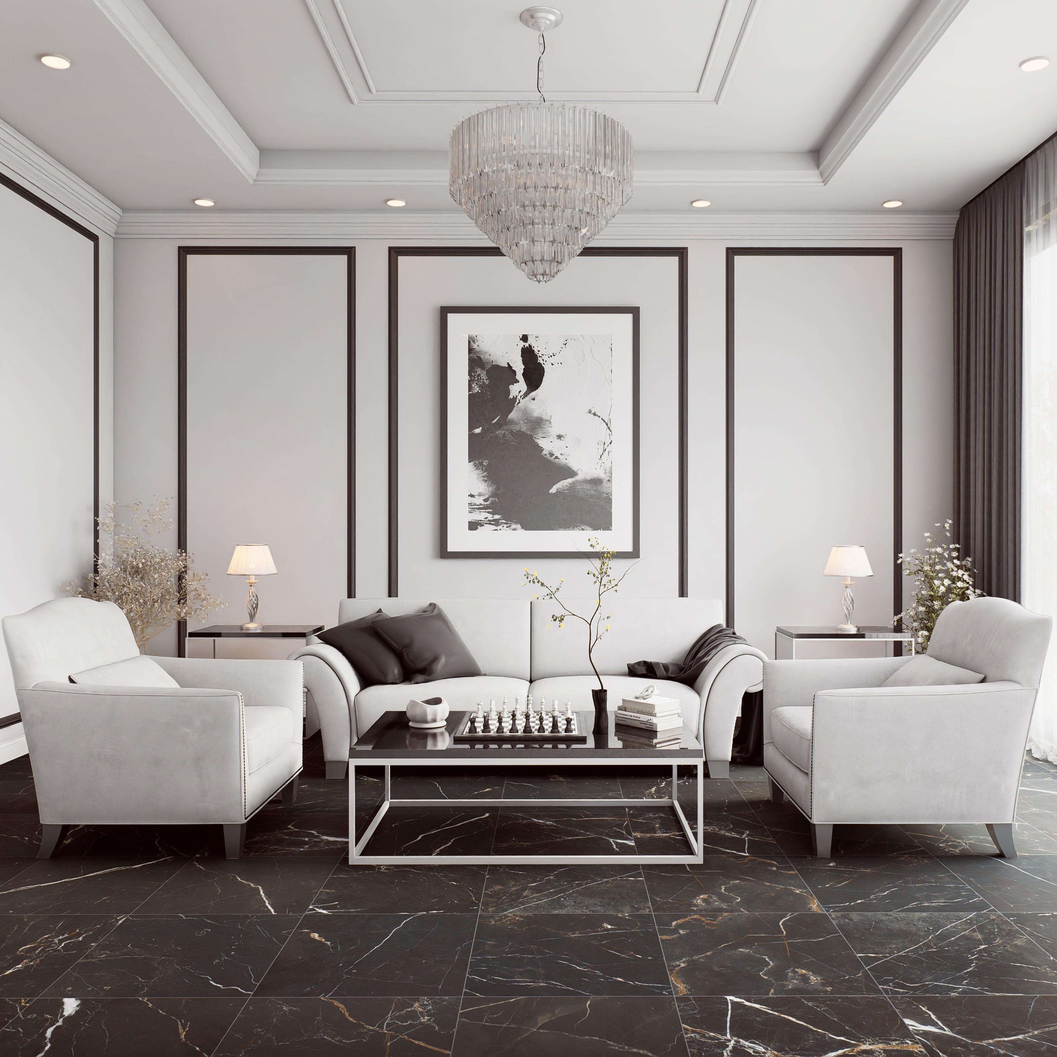 Merola Tile Reve Noir 23-1/2" x 23-1/2" Italian Porcelain Floor and Wall Tile