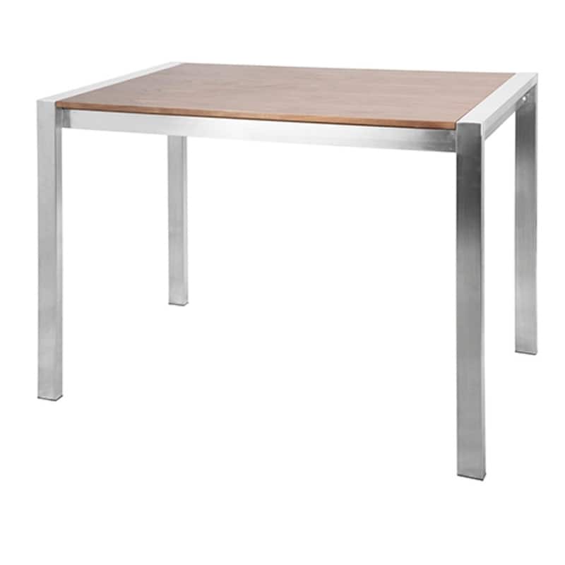 48.25" Brown Walnut Wood with Brushed Stainless Steel Contemporary Fuji Counter Table