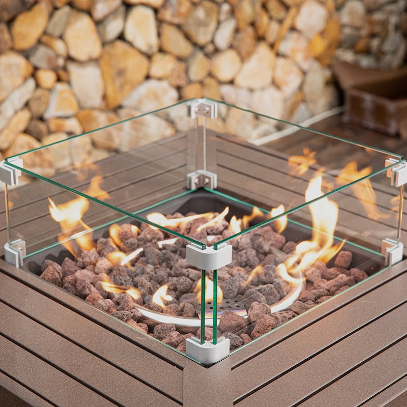 COSIEST Outdoor Metal Square Fire Pit Table w Wind Guard